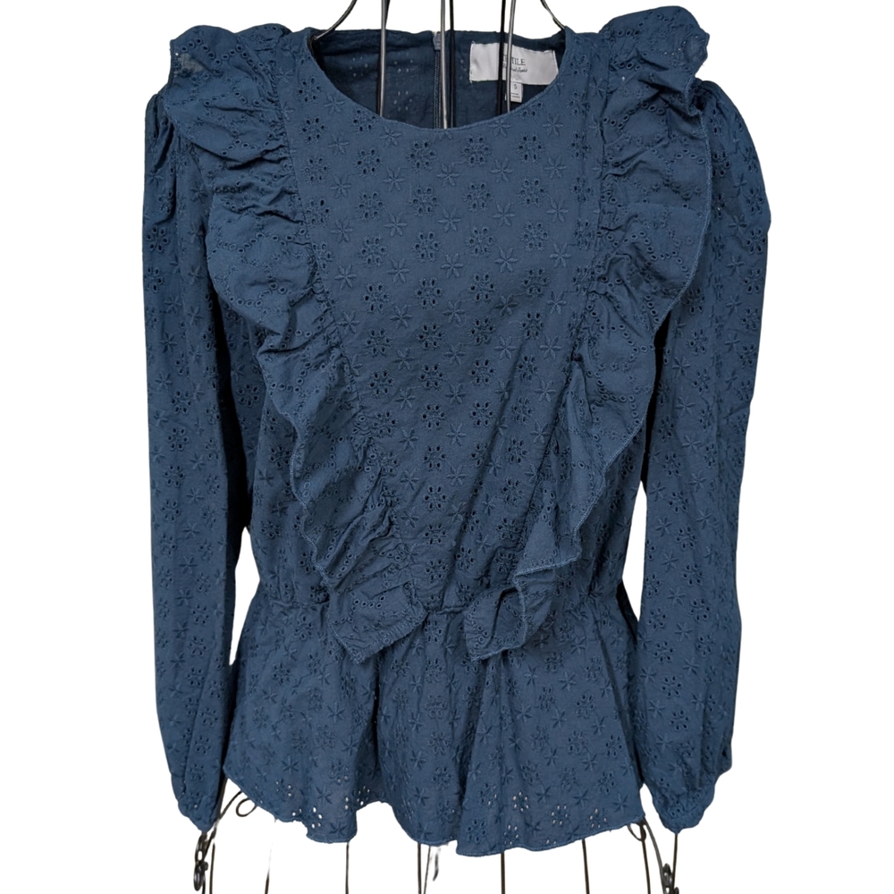 Textile Elizabeth and James Navy Eyelet Ruffle Blouse